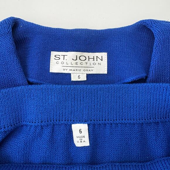 St. John Santana Knit SET Short Sleeve Cardigan and Skirt Blue Vintage | Size 6 - Picture 12 of 13